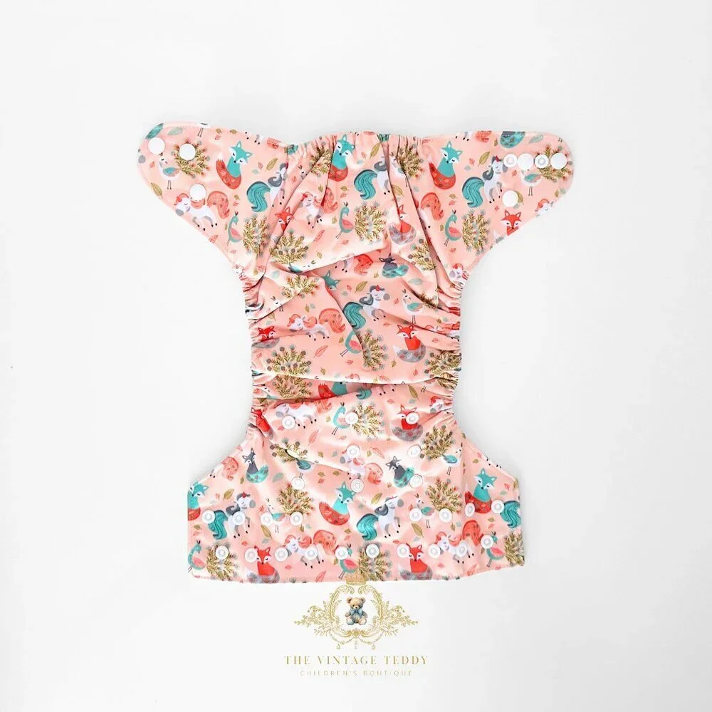 NWT Cute Baby Cloth Diapers Reusable Washable Little Fox & Friends Set of 4 OS